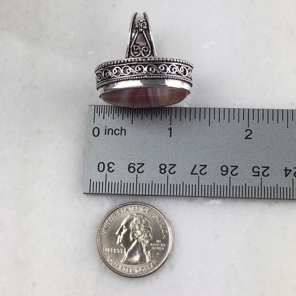 New Botswana Agate Statement Silver Overlay Vintage Style Ring Size 7.5 - Picture 8 of 12
